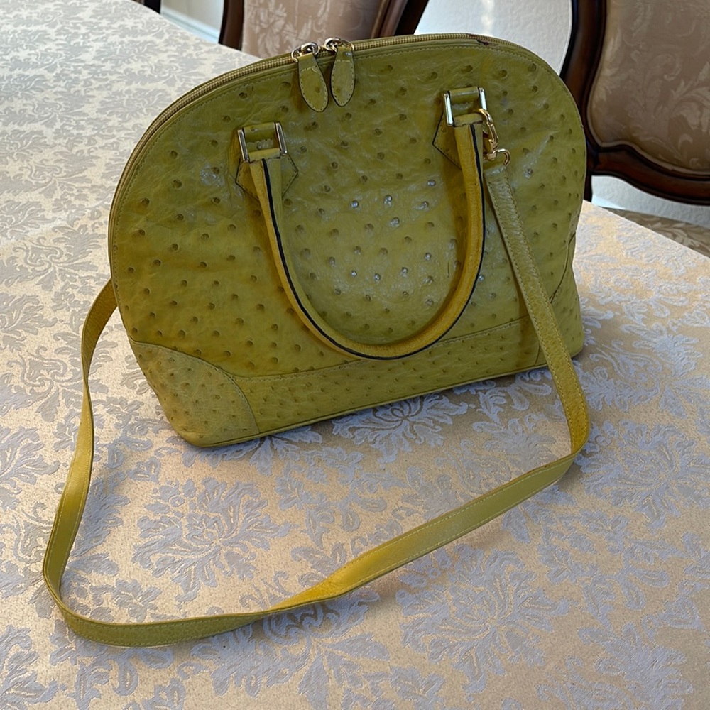 Zagliani made in Italy ostrich dome satchel bag